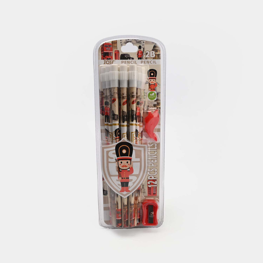 12-Piece 2B Pencil Set with Sharpener and Eraser – Themed Design