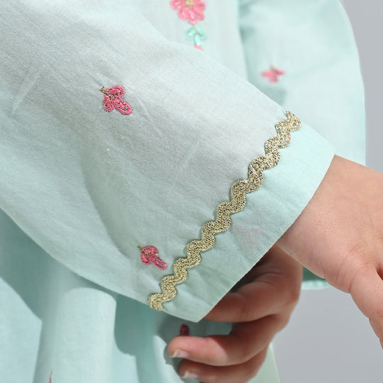 Girls Cotton Poplin Emb Kurti Zohra - Mint Green
