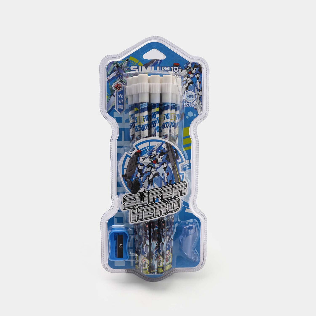 12-Piece 2B Pencil Set with Sharpener and Eraser – Themed Design