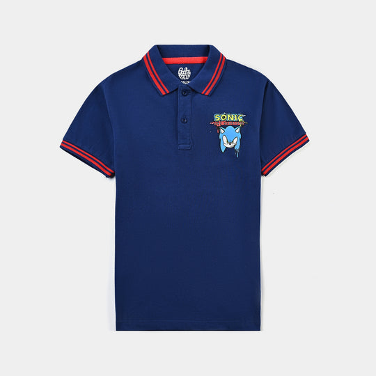 Boys Jumbo Pique Polo-Navy Blue