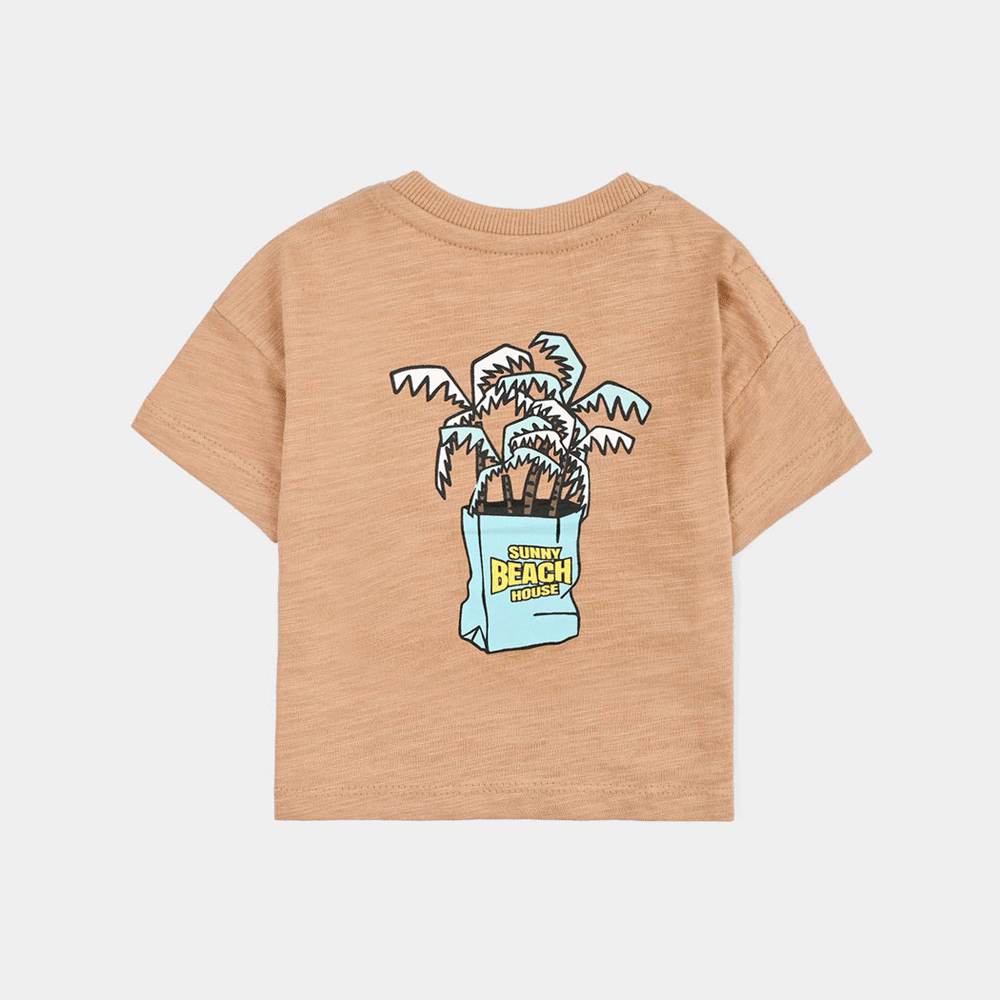 Infant Boys Cotton Slub T-Shirt Sunny Beach-Praline