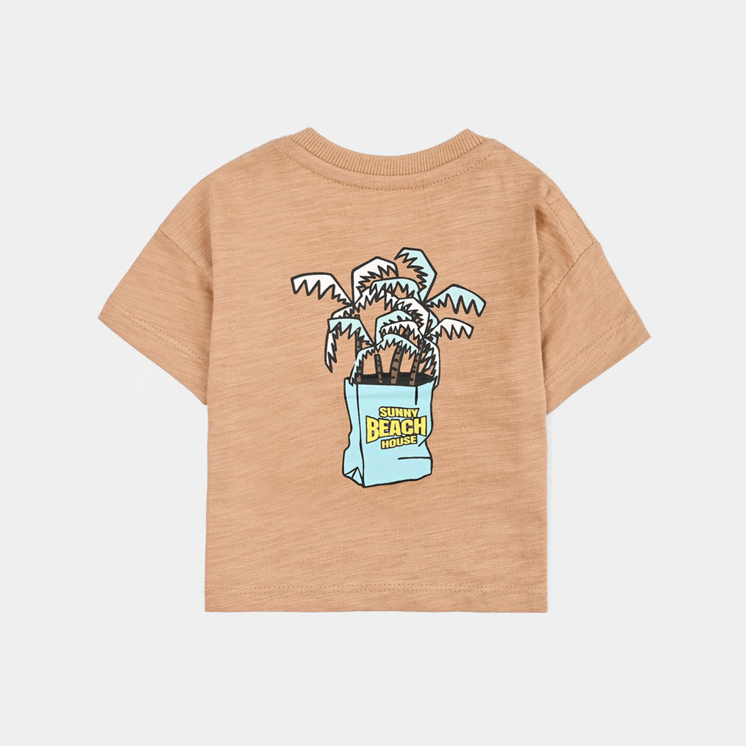 Infant Boys Cotton Slub T-Shirt Sunny Beach-Praline