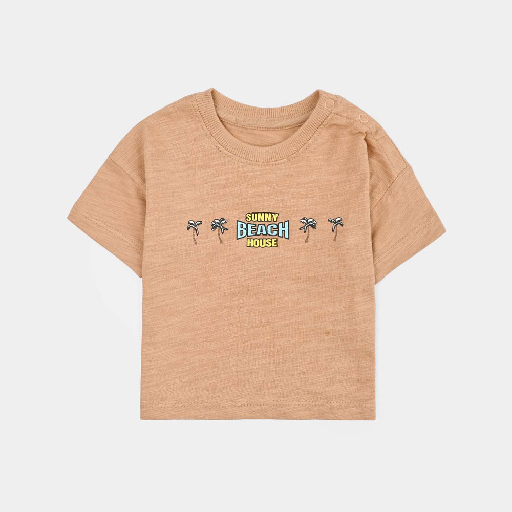 Infant Boys Cotton Slub T-Shirt Sunny Beach-Praline