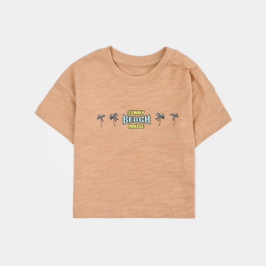 Infant Boys Cotton Slub T-Shirt Sunny Beach-Praline