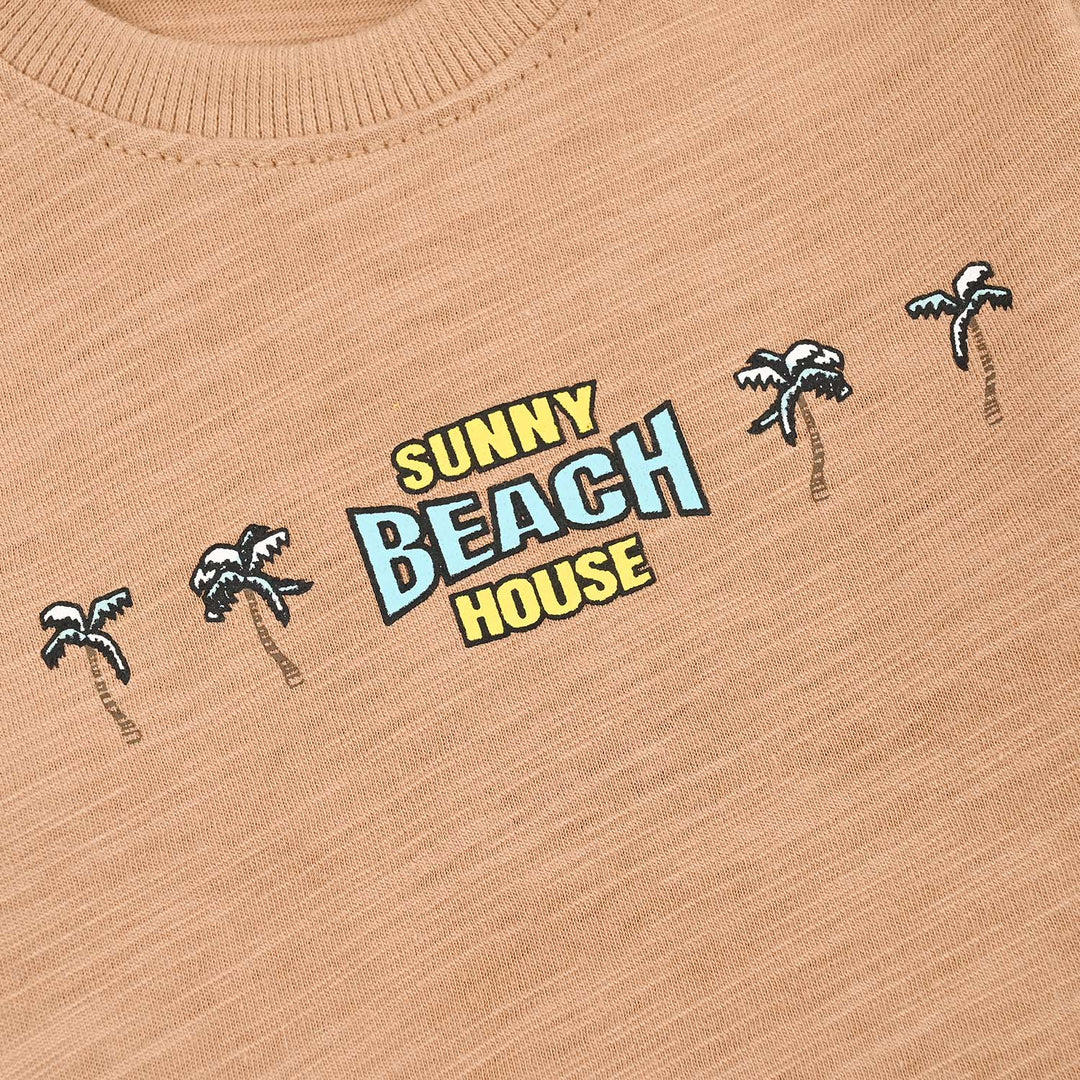 Infant Boys Cotton Slub T-Shirt Sunny Beach-Praline