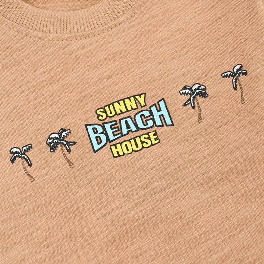 Infant Boys Cotton Slub T-Shirt Sunny Beach-Praline