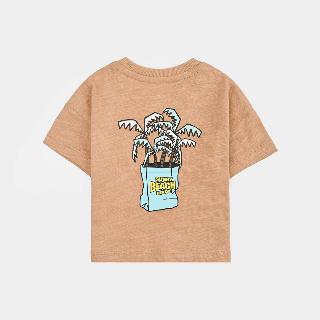 Infant Boys Cotton Slub T-Shirt Sunny Beach-Praline