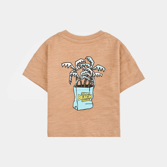 Infant Boys Cotton Slub T-Shirt Sunny Beach-Praline