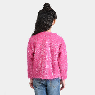 Girls Sherpa Knitted Jacket Party Star-Hot.Pink