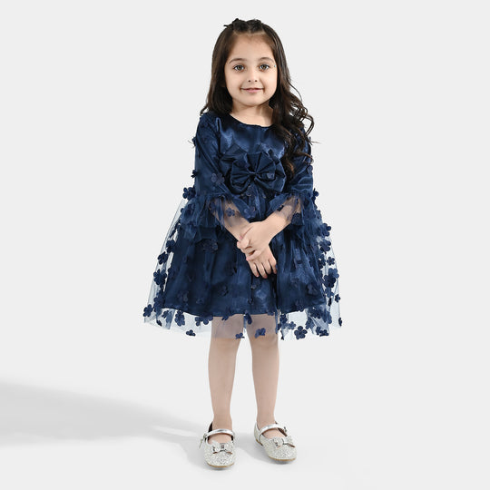 Girls Net Fancy Frock-Dancing Flower-NAVY