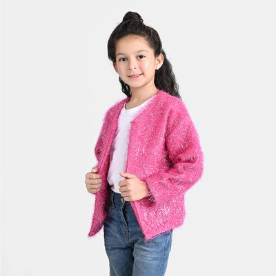 Girls Sherpa Knitted Jacket Party Star-Hot.Pink