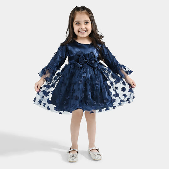 Girls Net Fancy Frock-Dancing Flower-NAVY