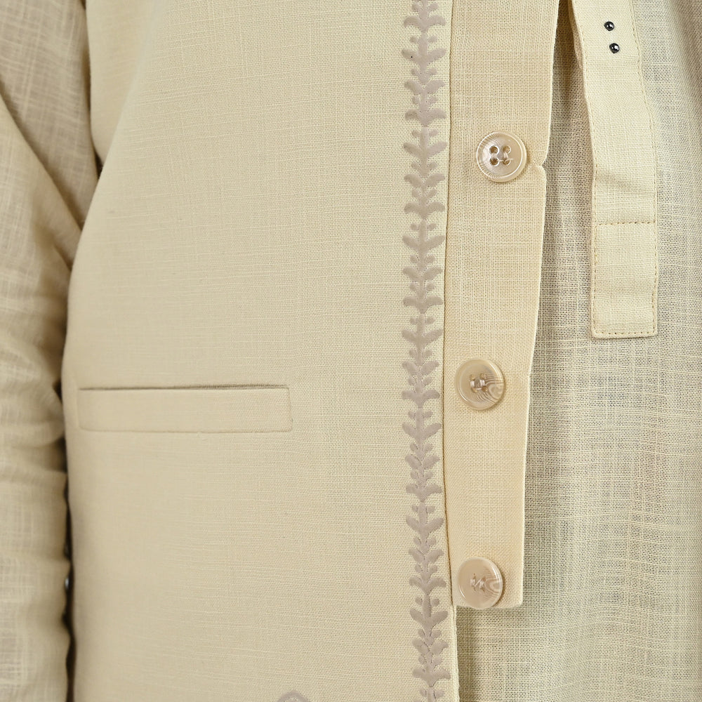 Boys Cotton Slub 3Piece Suit (Puff Print)-Beige