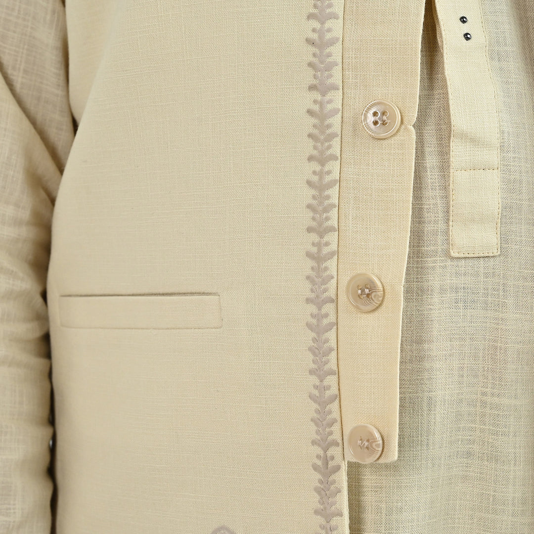Boys Cotton Slub 3Piece Suit (Puff Print)-Beige