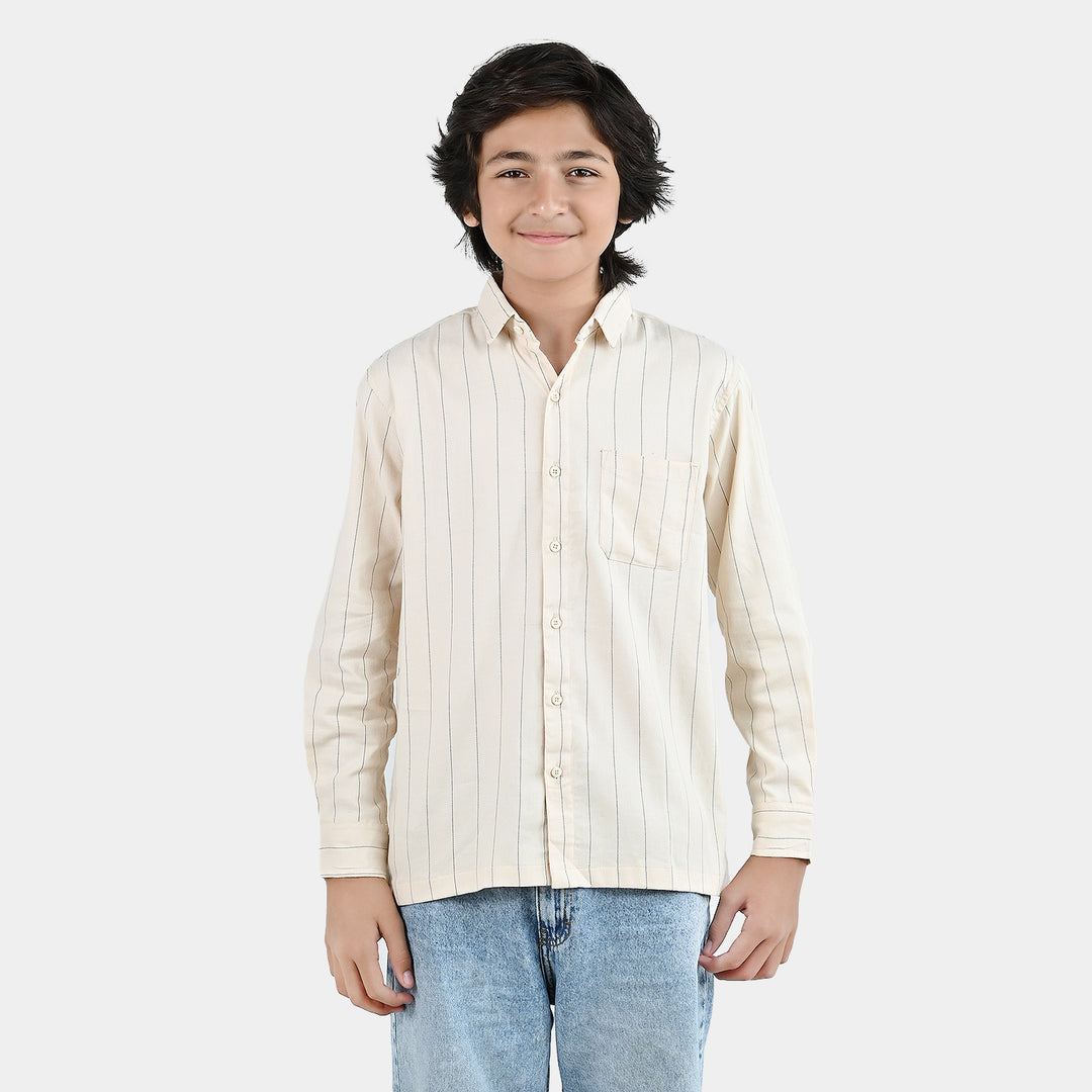 Boys Yarn Dyed Shirt (Motion Detail) - Beige