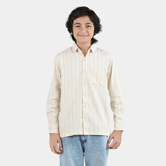 Boys Yarn Dyed Shirt (Motion Detail) - Beige