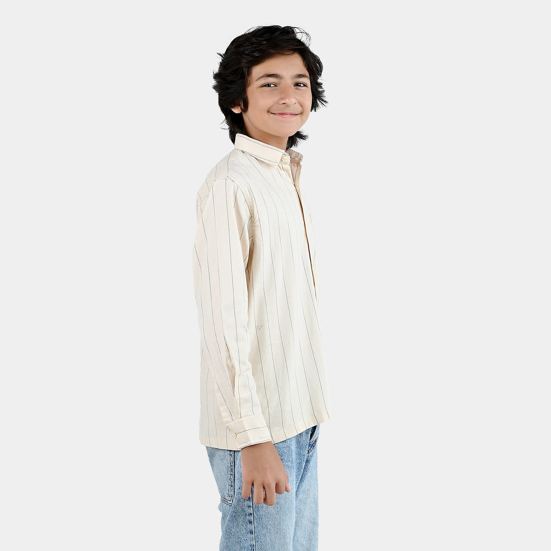 Boys Yarn Dyed Shirt (Motion Detail) - Beige