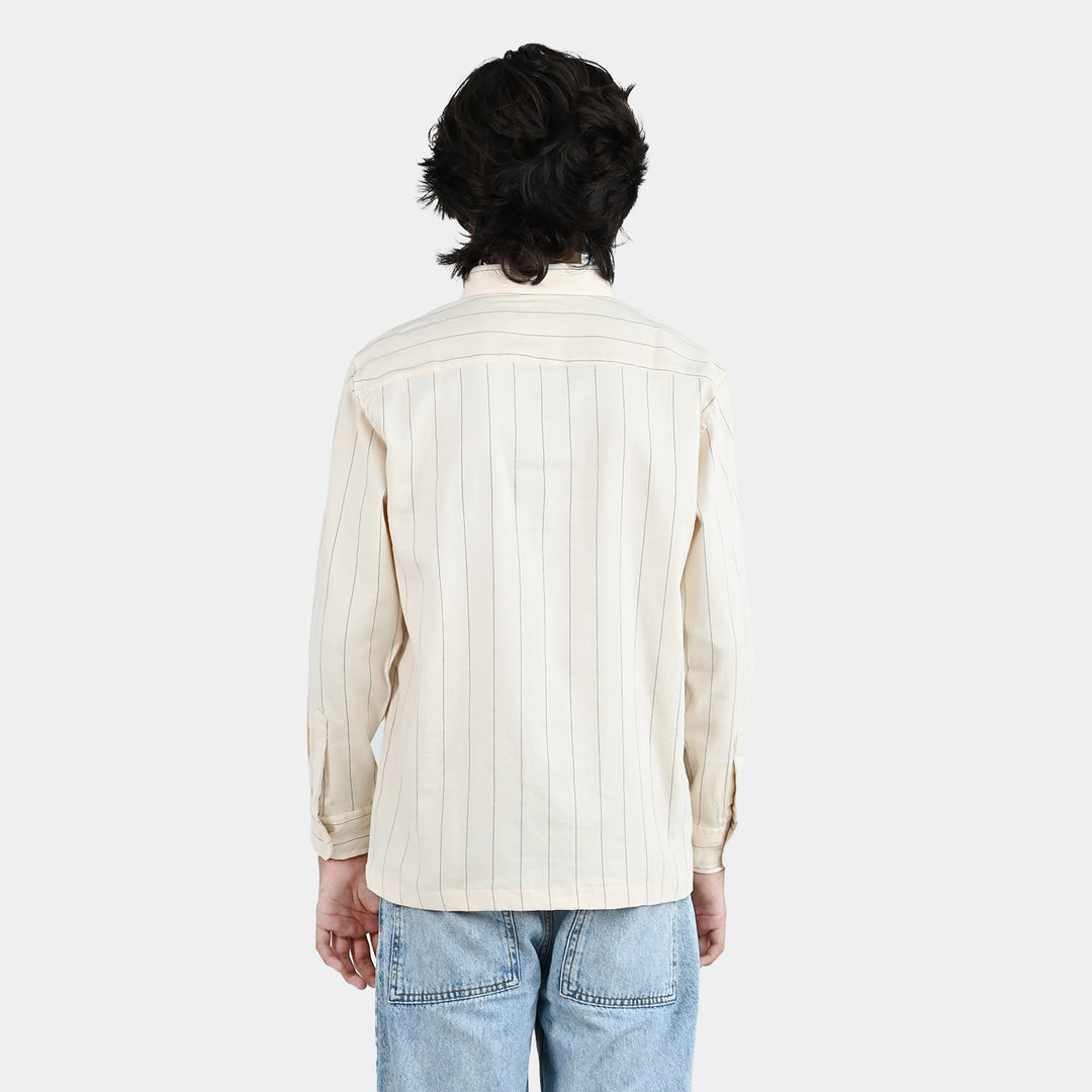 Boys Yarn Dyed Shirt (Motion Detail) - Beige