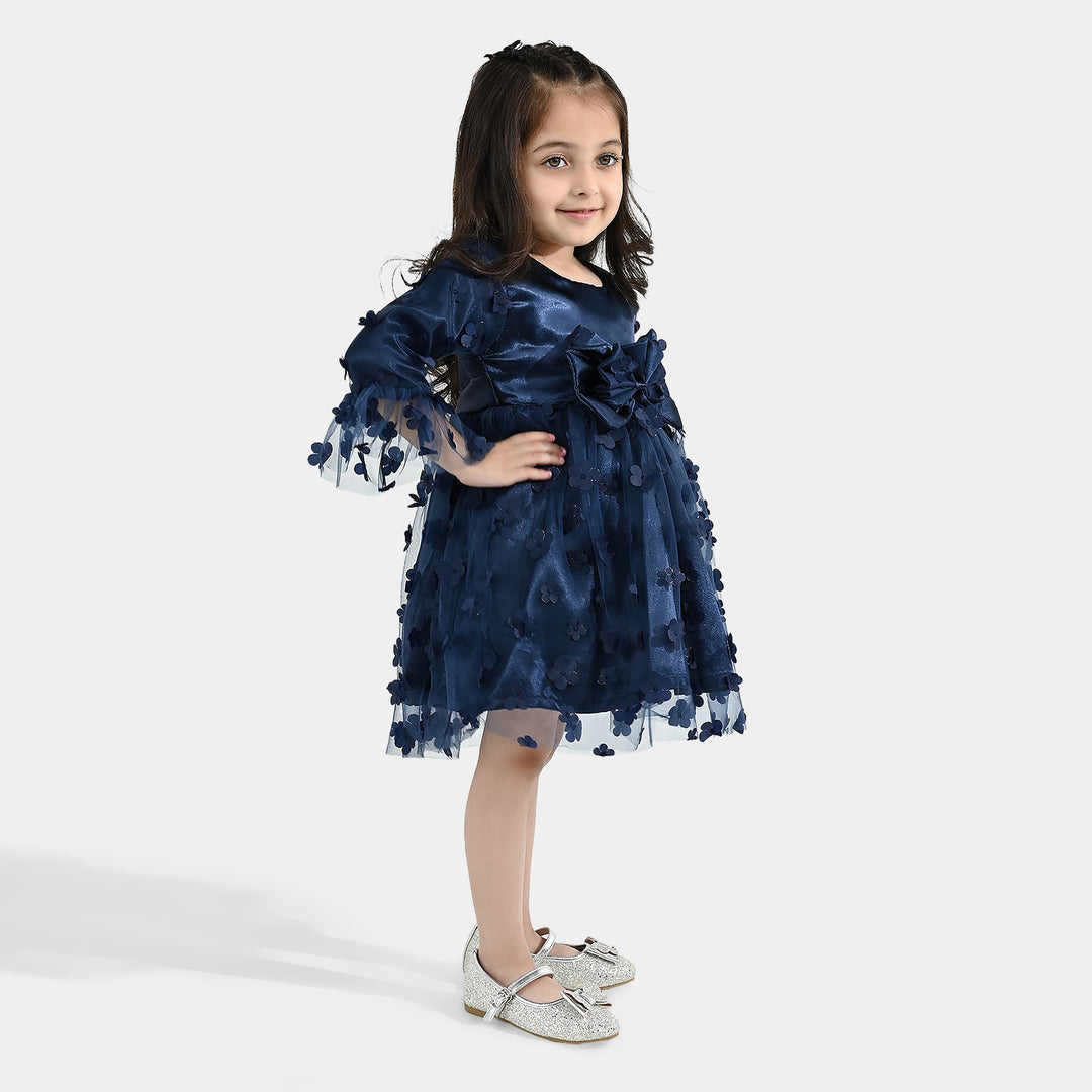 Girls Net Fancy Frock-Dancing Flower-NAVY