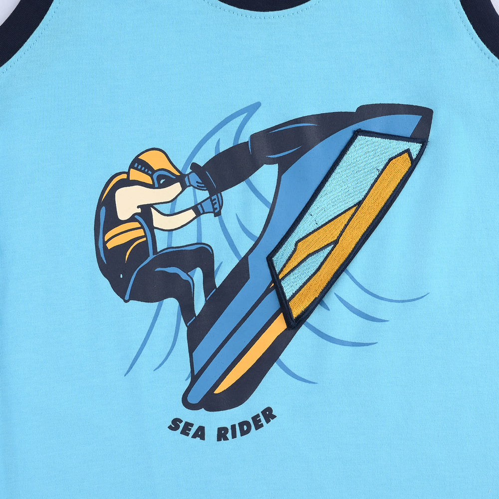 Boys Cotton Jersey Sando Sea Rider-Blue