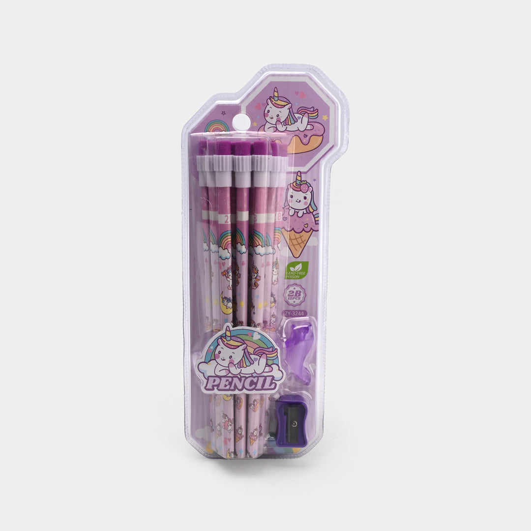 12-Piece 2B Pencil Set with Sharpener and Eraser – Themed Design
