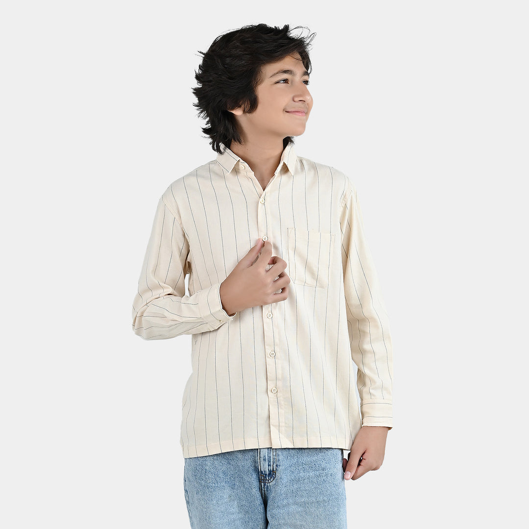 Boys Yarn Dyed Shirt (Motion Detail) - Beige