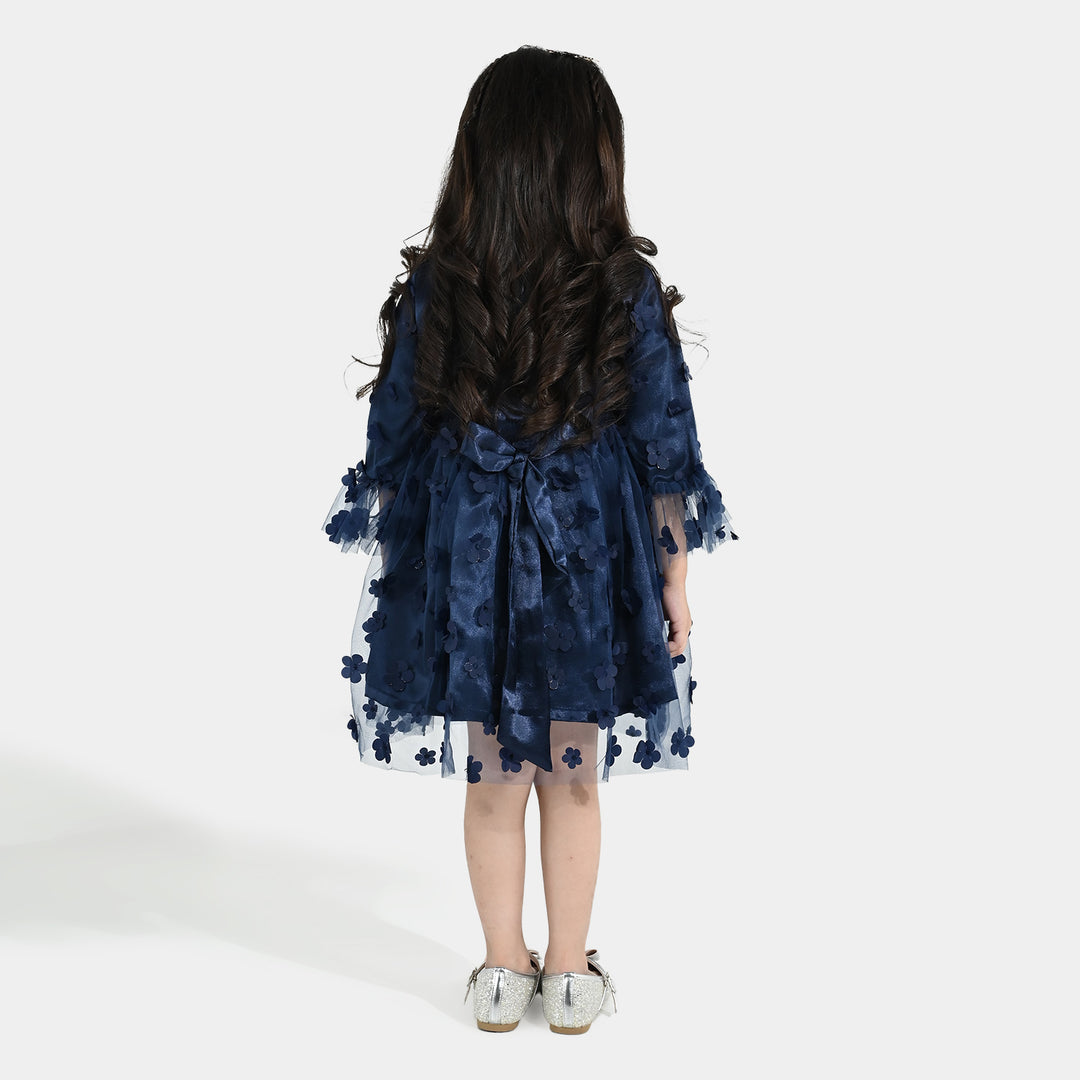 Girls Net Fancy Frock-Dancing Flower-NAVY