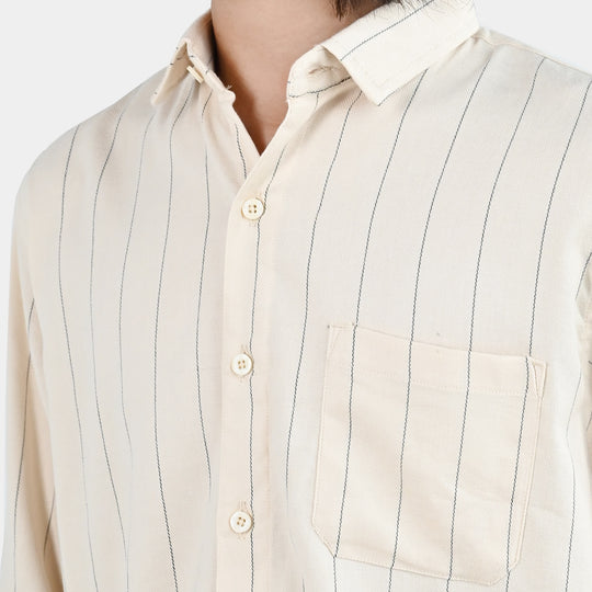 Boys Yarn Dyed Shirt (Motion Detail) - Beige