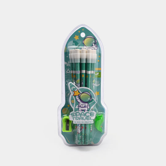 12-Piece 2B Pencil Set with Sharpener and Eraser – Themed Design