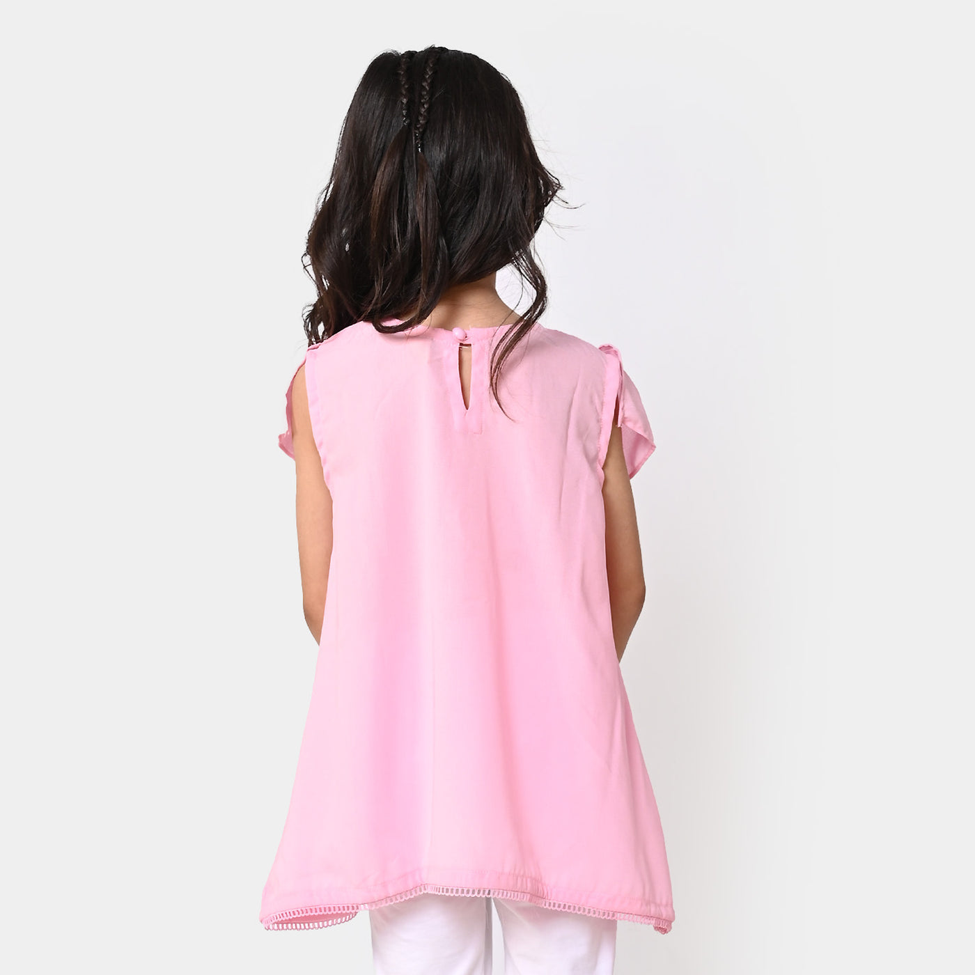 Girls Viscose Embroidered Top Sequence - Pink