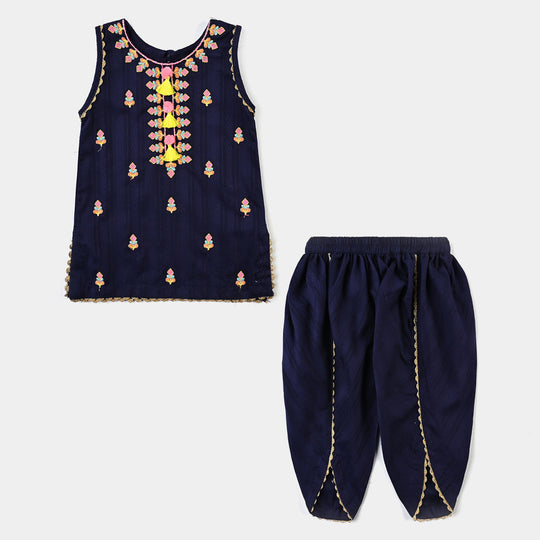 Infant Girls Cotton Emb 2Pcs Little Pop-Navy Blue