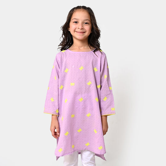 Girls Jacquard Emb Kurti - Purple