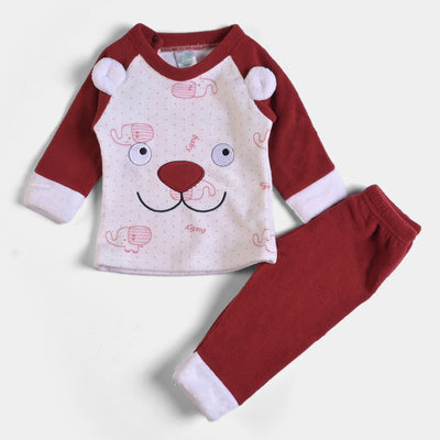 Infant Unisex Baby 2PC Suit Bear Face - Maroon