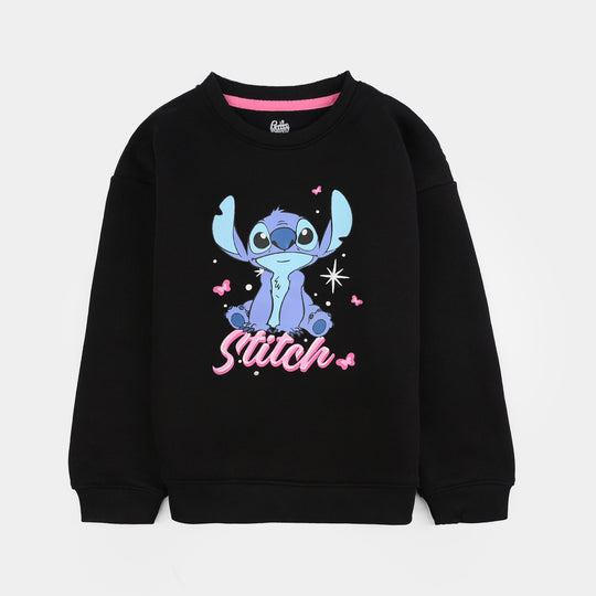 Girls Fleece 2 Piece Suit Stitch-BLACK