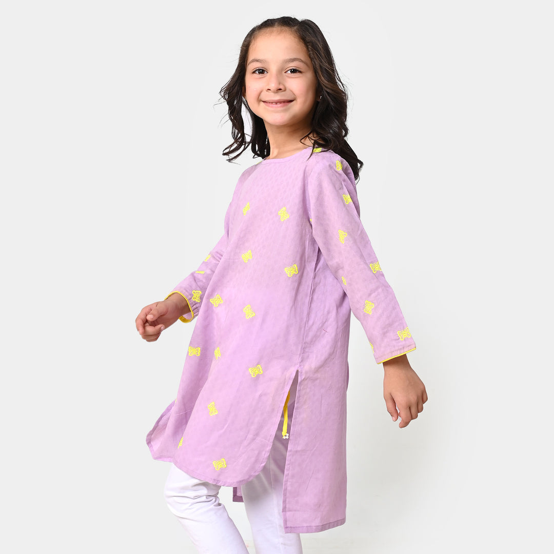 Girls Jacquard Emb Kurti - Purple