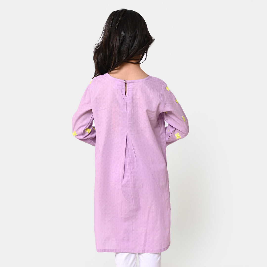 Girls Jacquard Emb Kurti - Purple