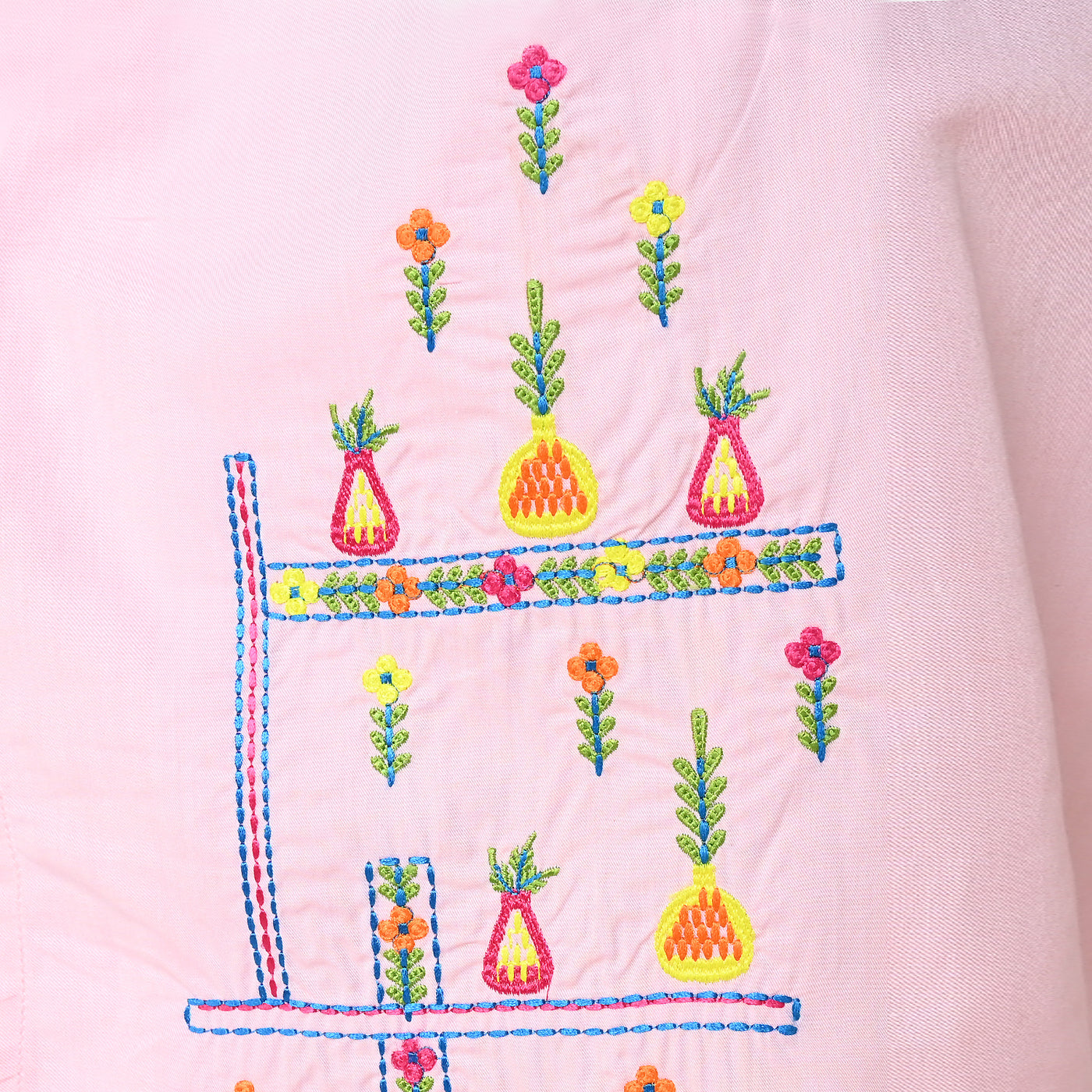 Girls Embroidered Kurti Pots Girl-Pink