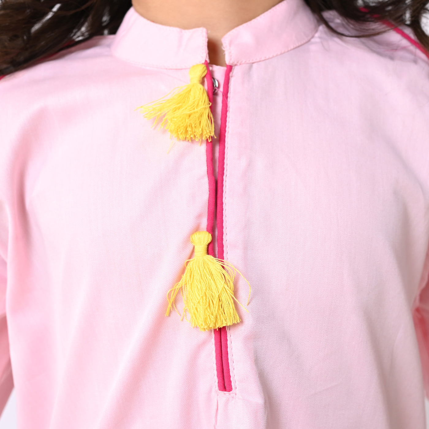 Girls Embroidered Kurti Pots Girl-Pink