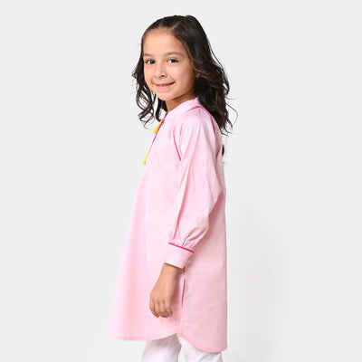 Girls Embroidered Kurti Pots Girl-Pink