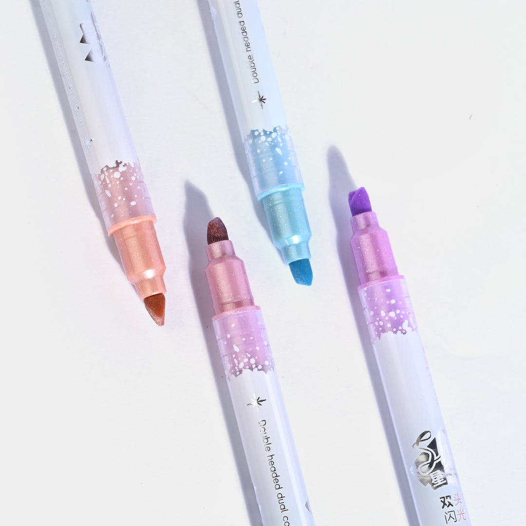 Dual Tip Glitter Highlighter Marker Set | 12Colors