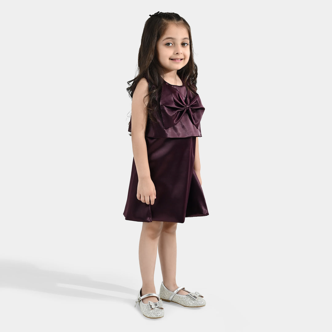Girls Poly Satin Fancy Frock Star Princess-Plum