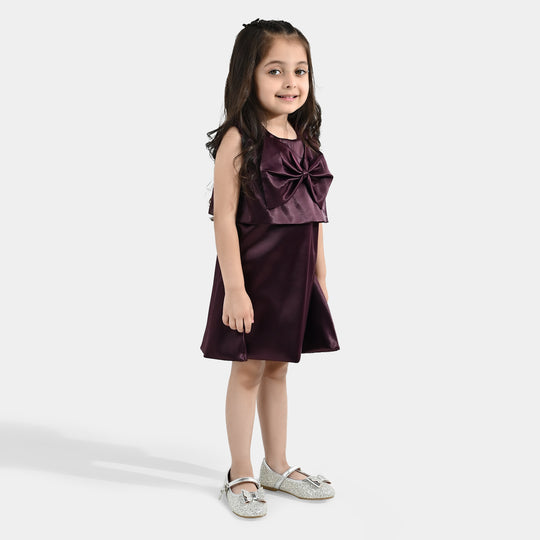 Girls Poly Satin Fancy Frock Star Princess-Plum