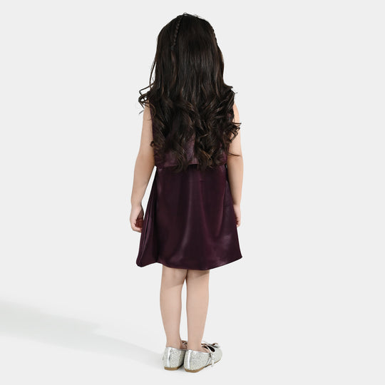 Girls Poly Satin Fancy Frock Star Princess-Plum
