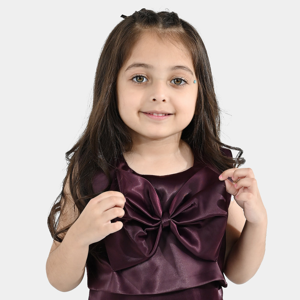 Girls Poly Satin Fancy Frock Star Princess-Plum