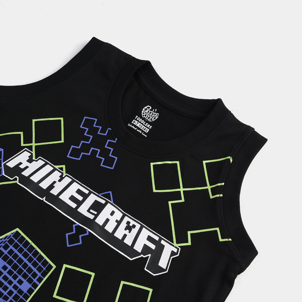 Boys Cotton Jersey Sando Minecraft-Jet Black