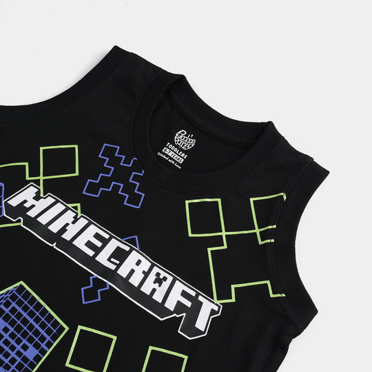 Boys Cotton Jersey Sando Minecraft-Jet Black