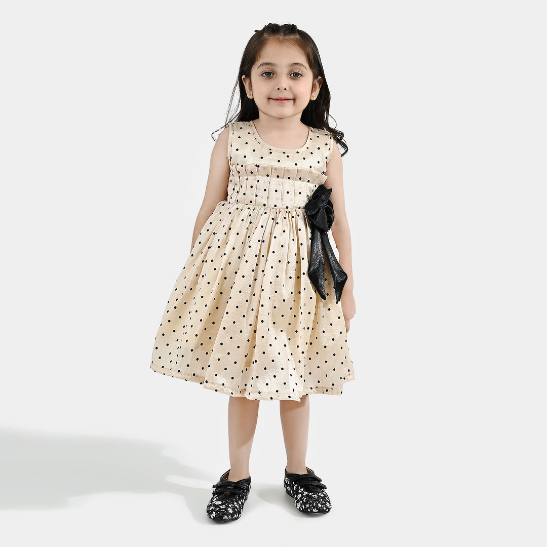 Girls Organza Fancy Frock-Polka Dot-Cream