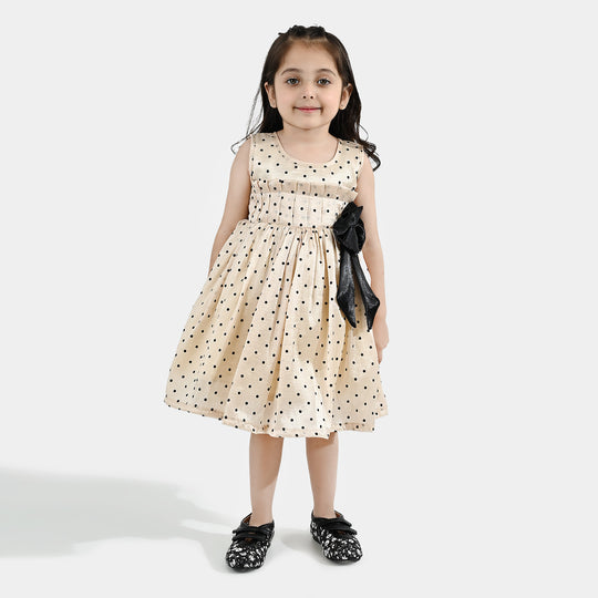 Girls Organza Fancy Frock-Polka Dot-Cream