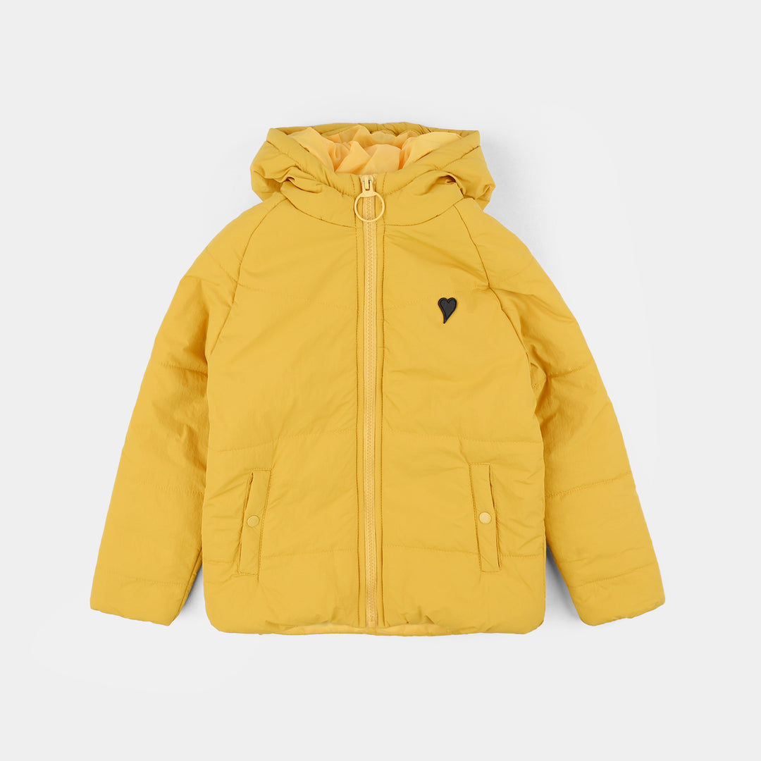Girls Quilted Hooded Jacket - Yellow