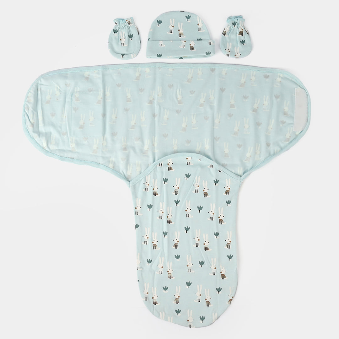 Baby Swaddle with Cap & Mittens Set